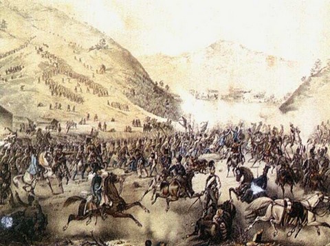 Pákozdi csatajelenet egykorú metszeten (forrás: Új Képes Történelem) 