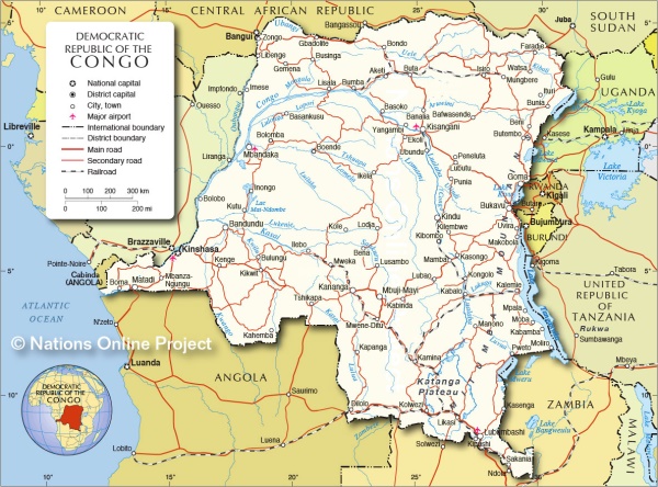 a Kongói Demokratikus Köztársaság (térkép: nationsonline.org)
